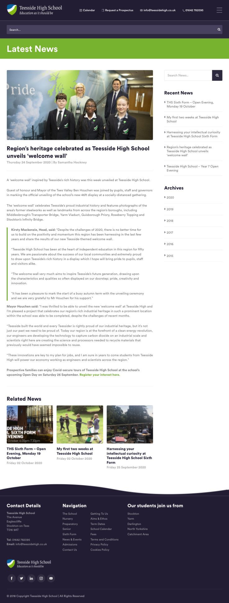Teesside High School | Portfolio | Hush Digital