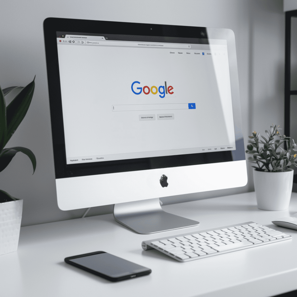Google search engine displayed on an Apple iMac